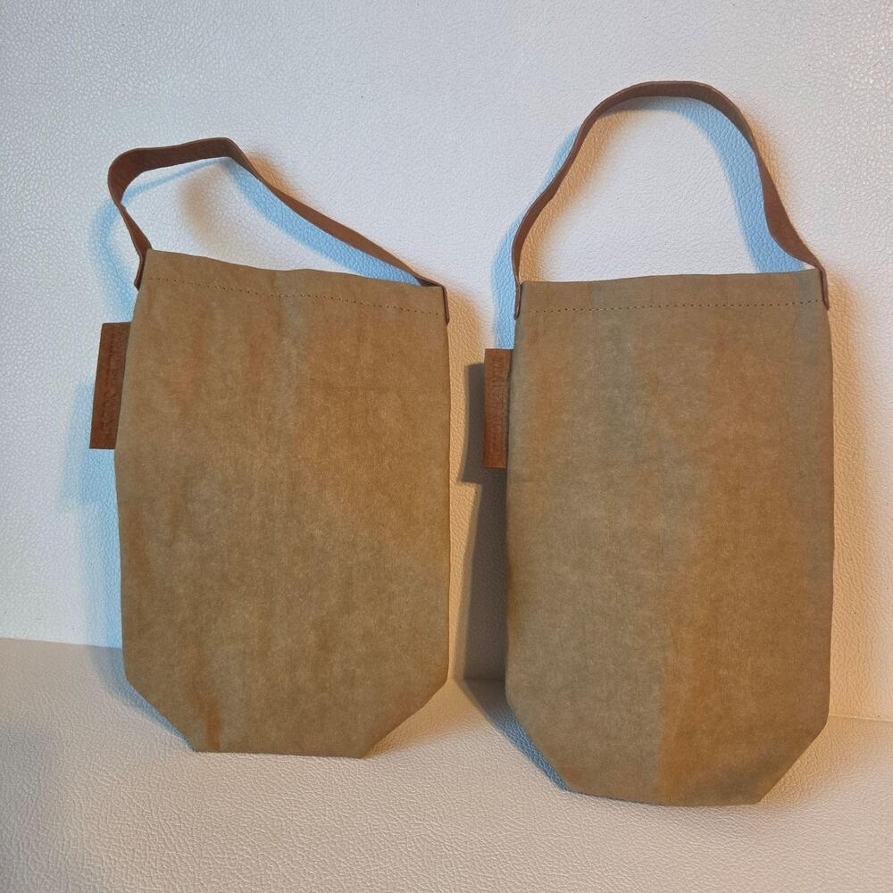 Trader Joe's Washable Paper Wine Bag Set 2pc Brown Reusable Gift Bags Tote